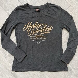 Harley-Davidson Women's Long Sleeve Shirt Medium Charcoal Grey Oklahoma